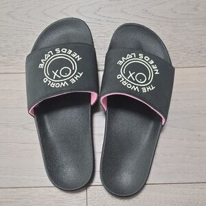 Adidas Black and Pink Women's Slippers Slide